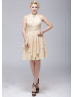 Beaded Halter Neck Champagne Chiffon Short Bridesmaid Dress